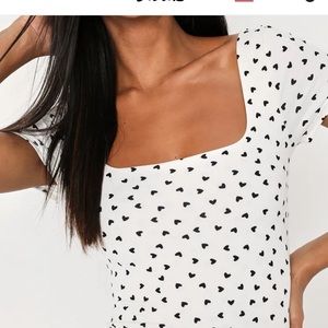 Lulu's White and Black Heart Print Top